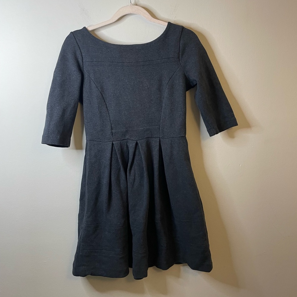 Boden Gray Libby Ponte 3/4 Sleeve Dress Fit & Flare Career Office Minimalist